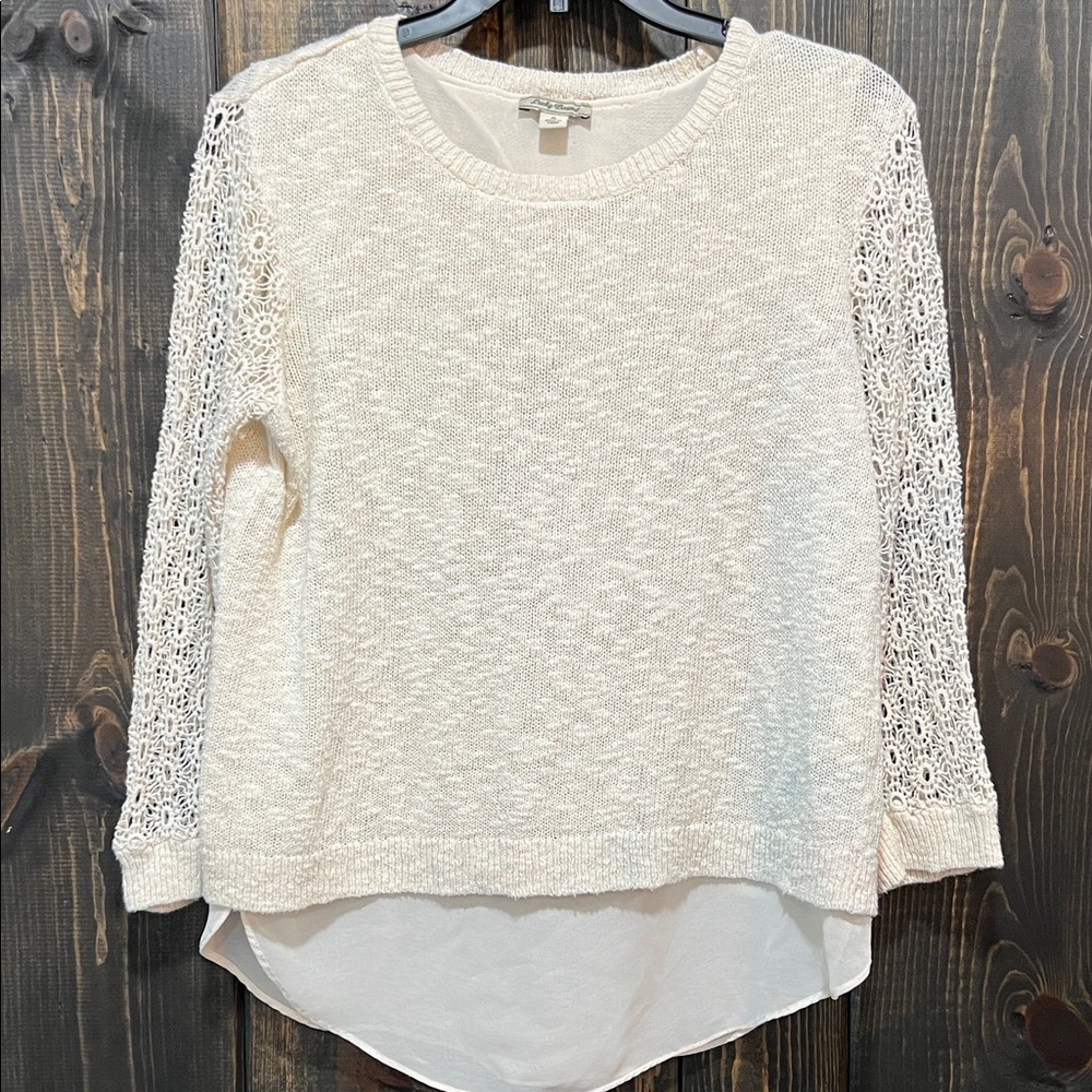 Lucky Brand Sweater S Split Back‎ Cream Lace Cinema Boho Sheer Coquette Girly